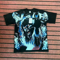 Valleydream Black Lion Flame Vintage Graphic Short Sleeve T-Shirt