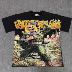 VALEFOREVER Black Skeleton Astronaut Retro Graphic Short Sleeve Tee