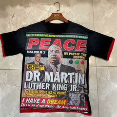 Valleydream MLK Peace Portrait Vintage Ringer Tee Black Red