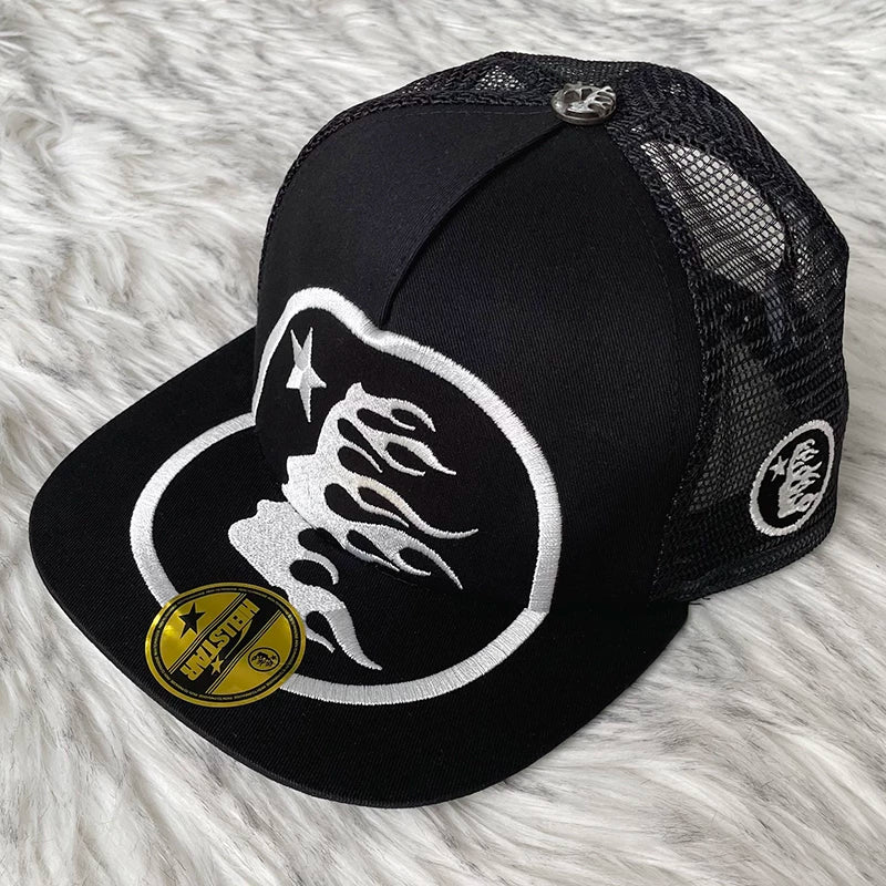 Hellstar Black Mesh Back Circle Logo Trucker Cap