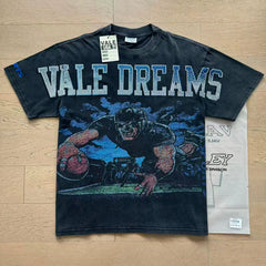 VALEFOREVER Black Washed Vale Dreams Basketball Player Vintage Graphic T-Shirt