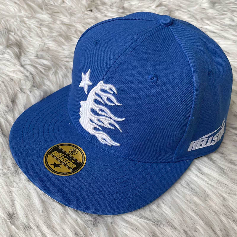 Hellstar Blue Red Split Color Flame Flat Brim Cap