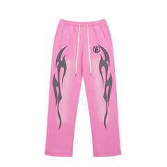 HELLSTAR Pink Black Flame Logo Sweatpants