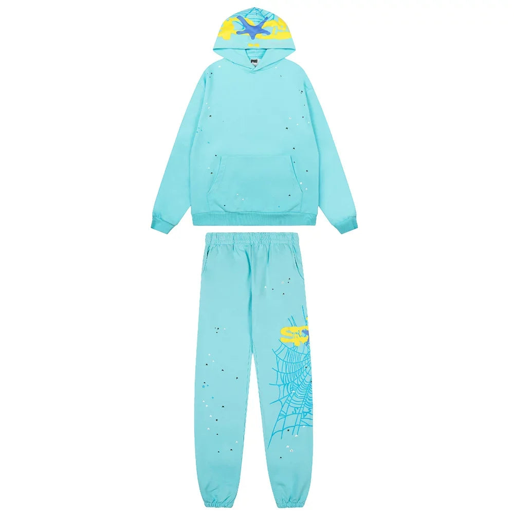 Sp5der Vibrant Cyan Graffiti Web Set - Cyan/Yellow