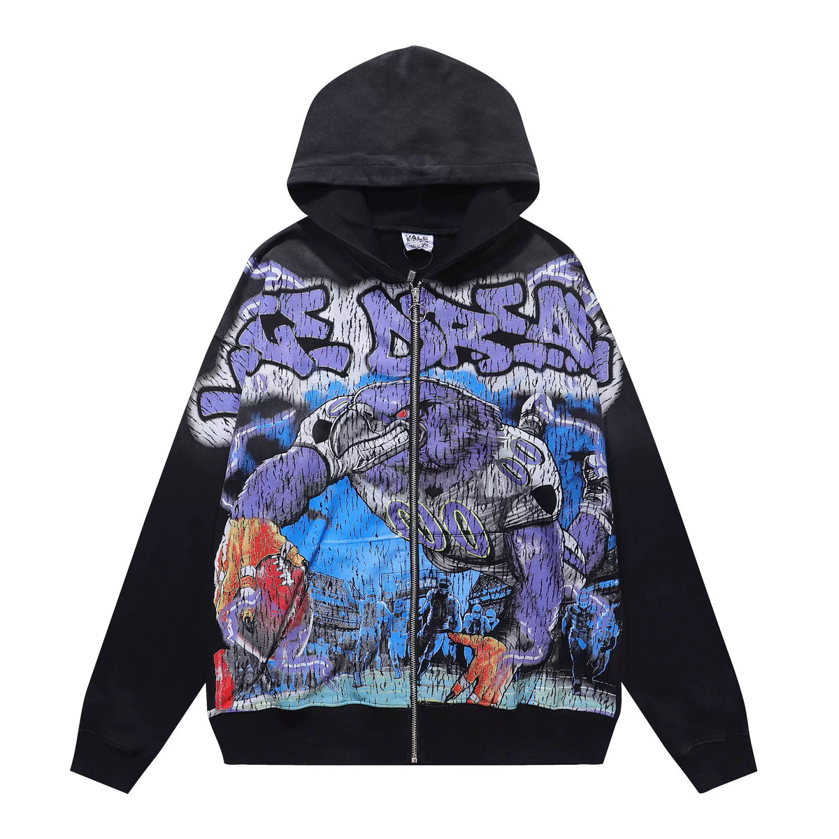 VALEFOREVER Black Graffiti Skull Full Print Zip Hoodie