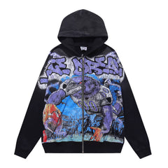 VALEFOREVER Black Graffiti Skull Full Print Zip Hoodie
