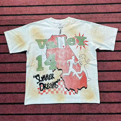 Valleydream White Summer Dreams Retro Stained Vintage T-Shirt