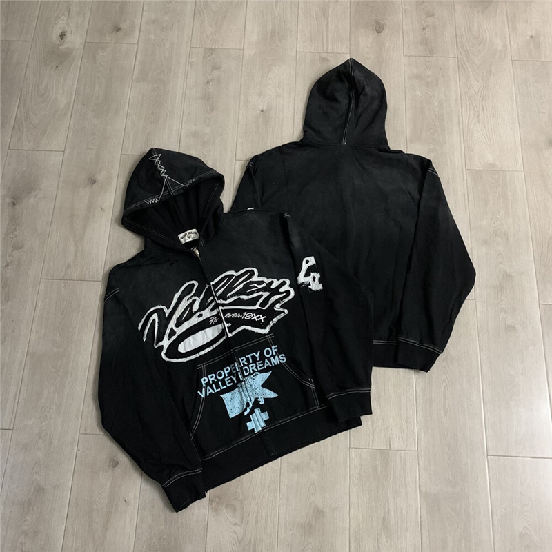 VALEFOREVER Black Valley Sketch Graphic Zip Up Hoodie