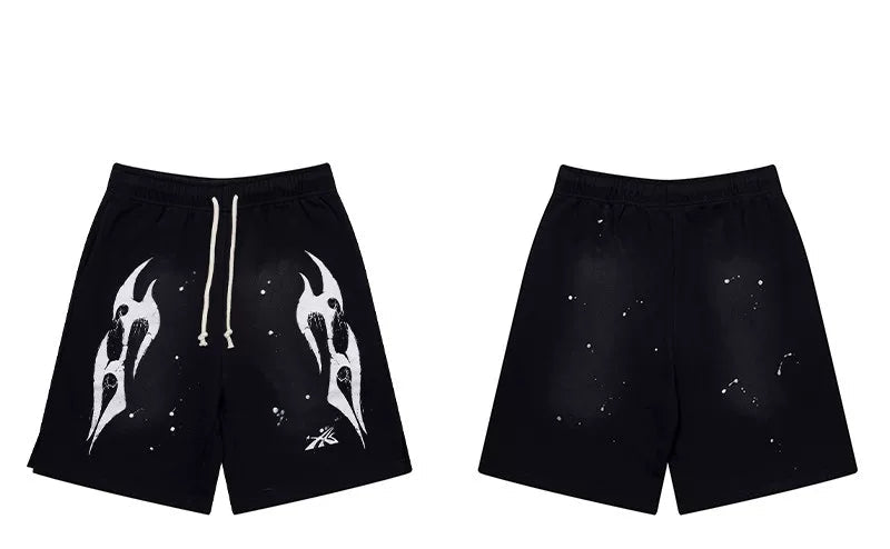 Hellstar Black White Flame Print Shorts