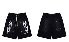 Hellstar Black White Flame Print Shorts