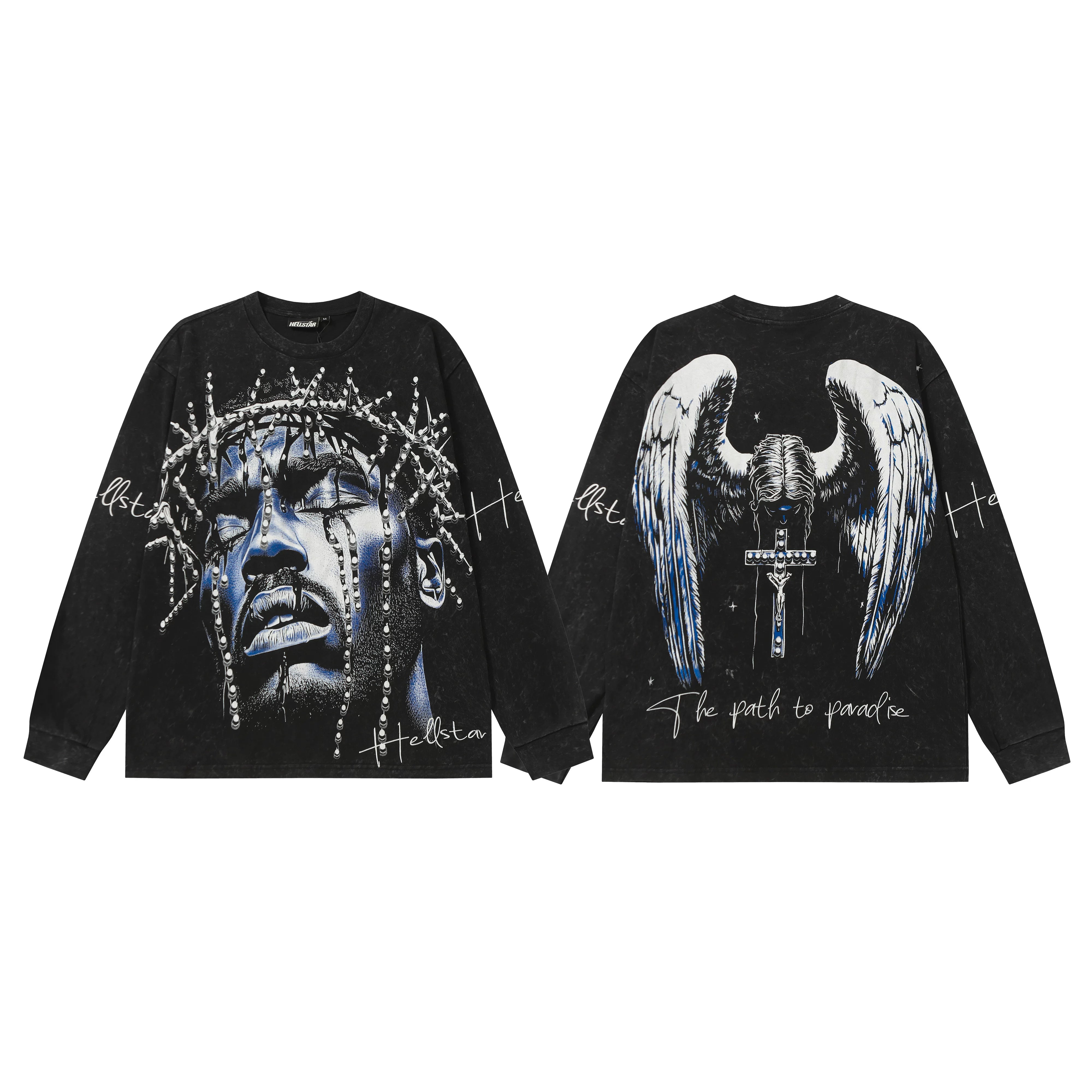 Hellstar Black Crown Portrait Angel Wing Long Sleeve Tee