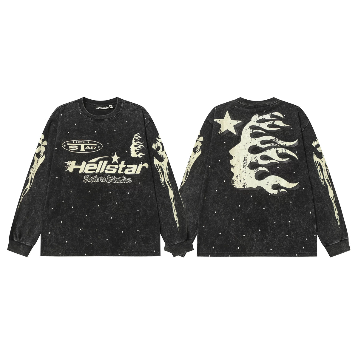 Hellstar Black Star Flame Vintage Long Sleeve Top