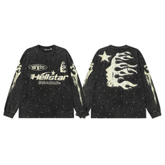 Hellstar Black Star Flame Vintage Long Sleeve Top
