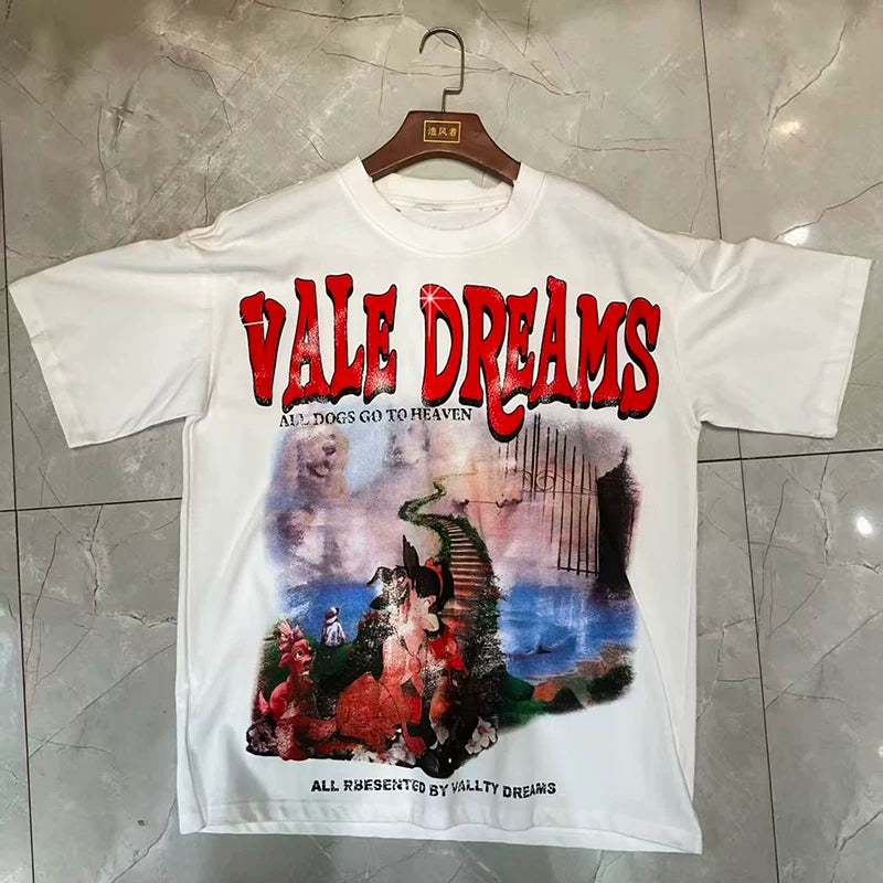 Valleydream White Red Bold Letter Surreal Scenery Vintage T-Shirt