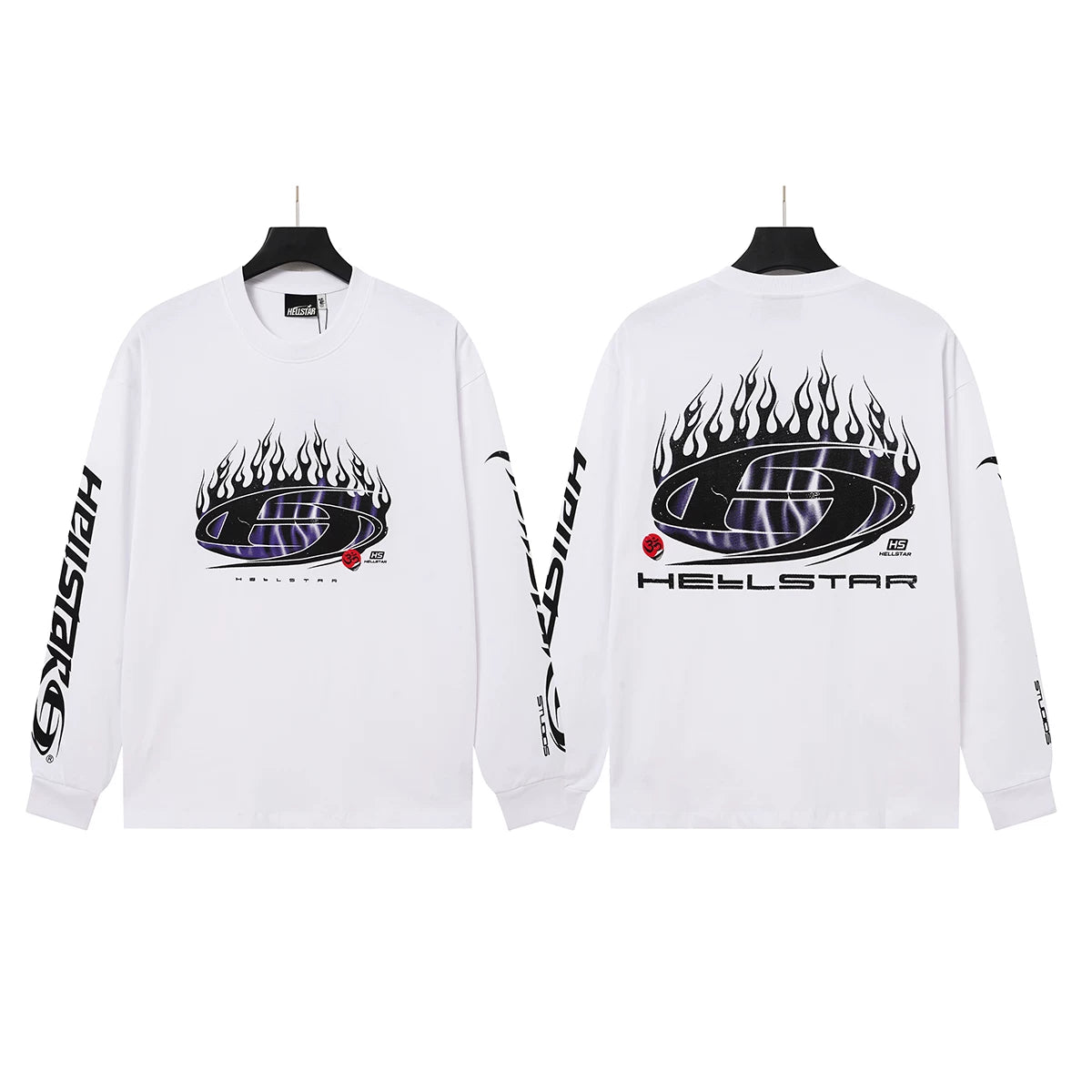 Hellstar White Flame Basketball Graphic Long Sleeve Shirt