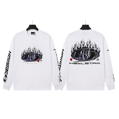 Hellstar White Flame Basketball Graphic Long Sleeve Shirt