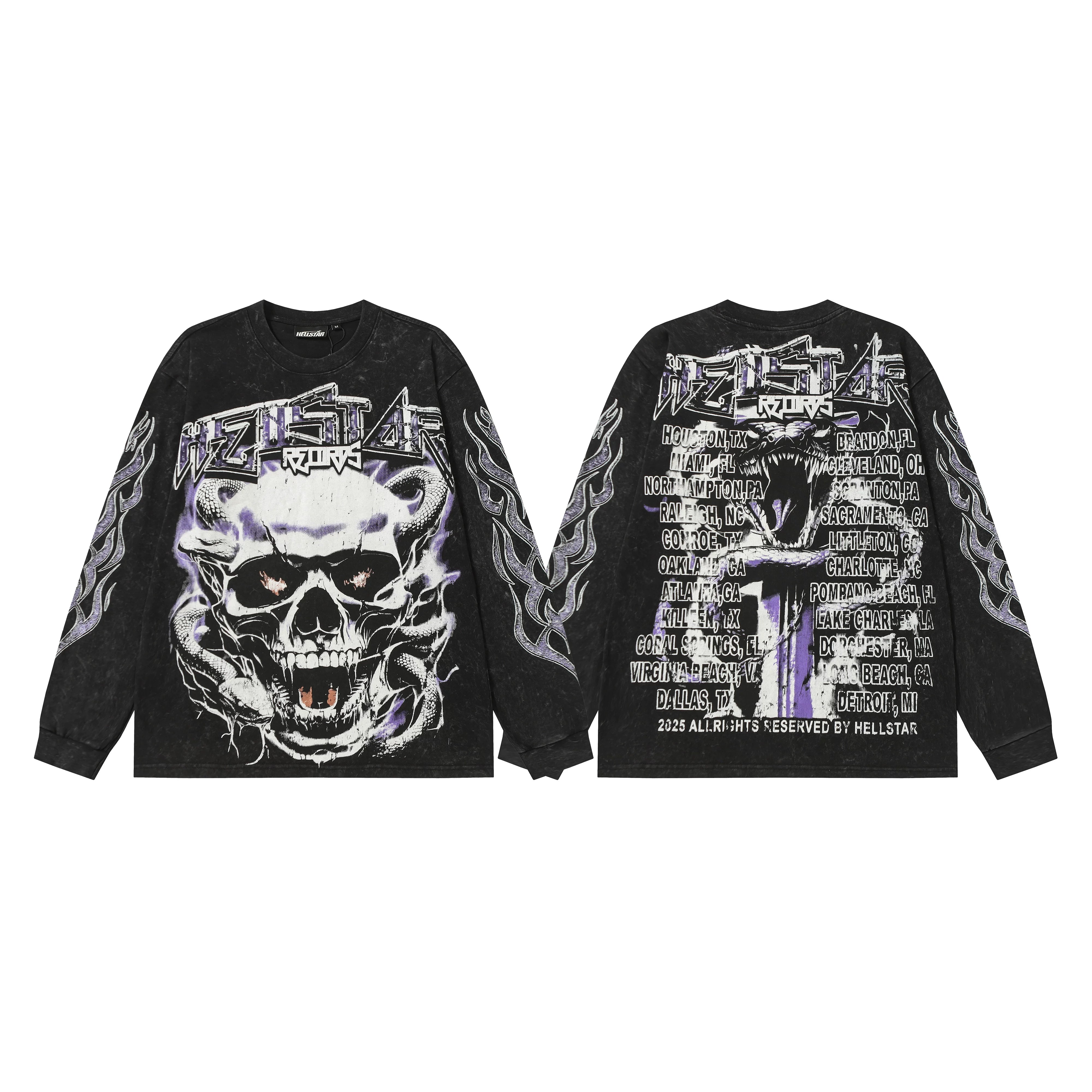 Hellstar Black Purple Flame Skull Long Sleeve Tee