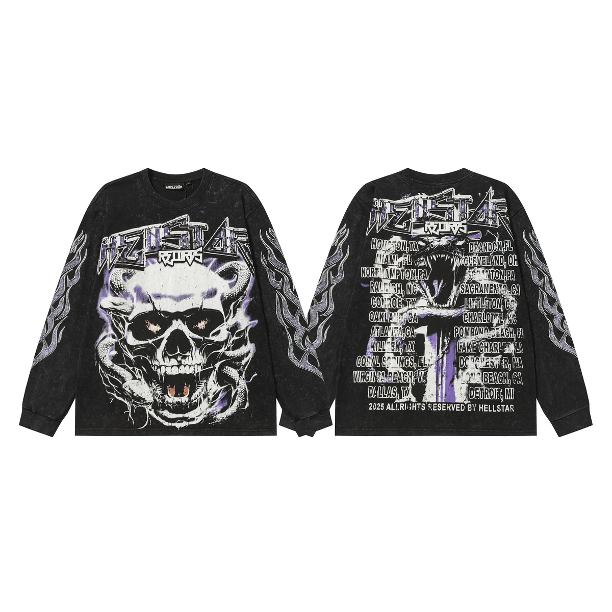 Hellstar Black Purple Flame Skull Long Sleeve Tee