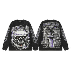 Hellstar Black Purple Flame Skull Long Sleeve Tee