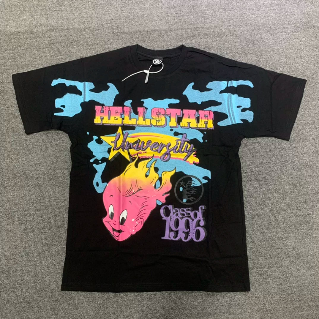 Hellstar University 1996 Flame Cartoon Black T-shirt