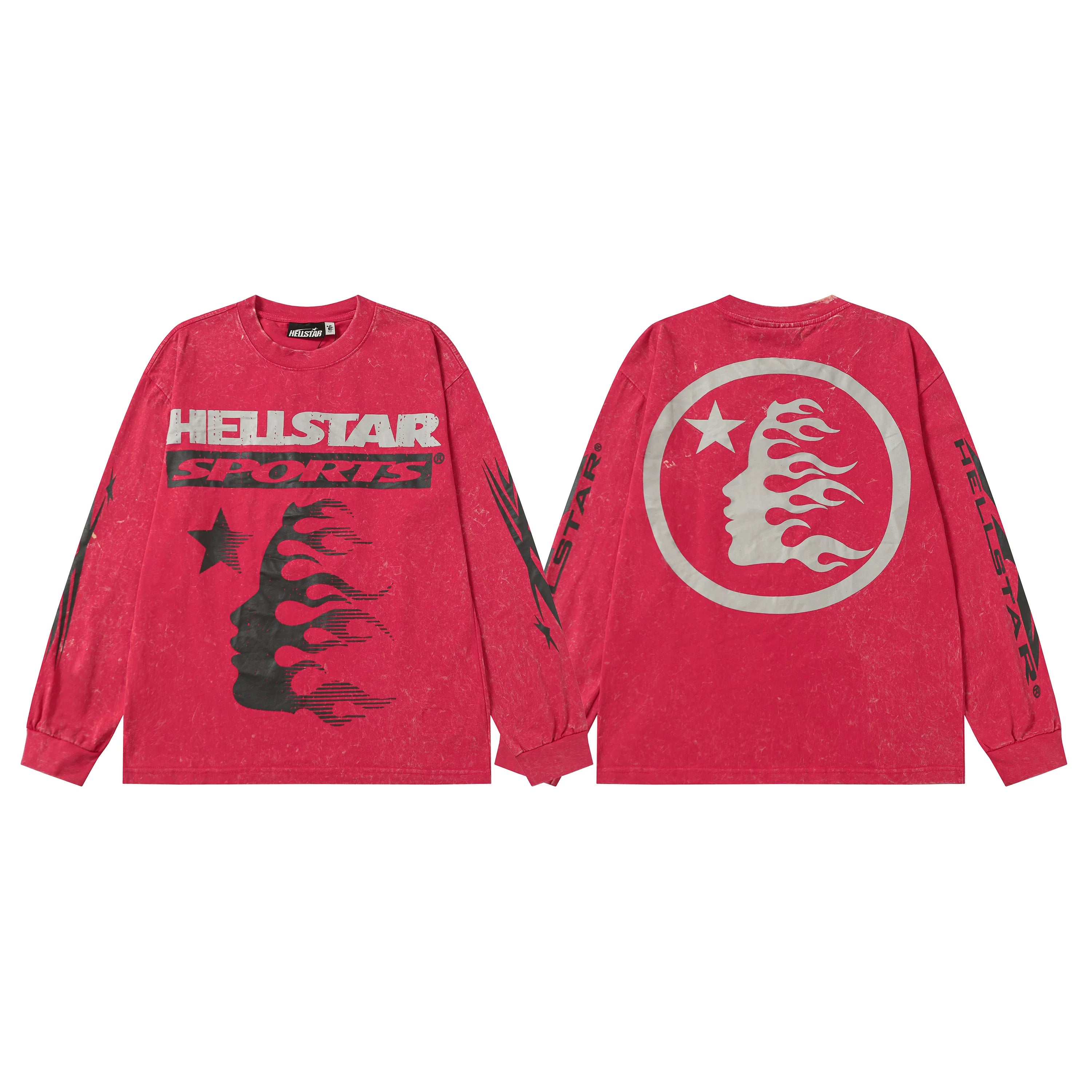 Hellstar Red Sports Flame Portrait Long Sleeve Tee