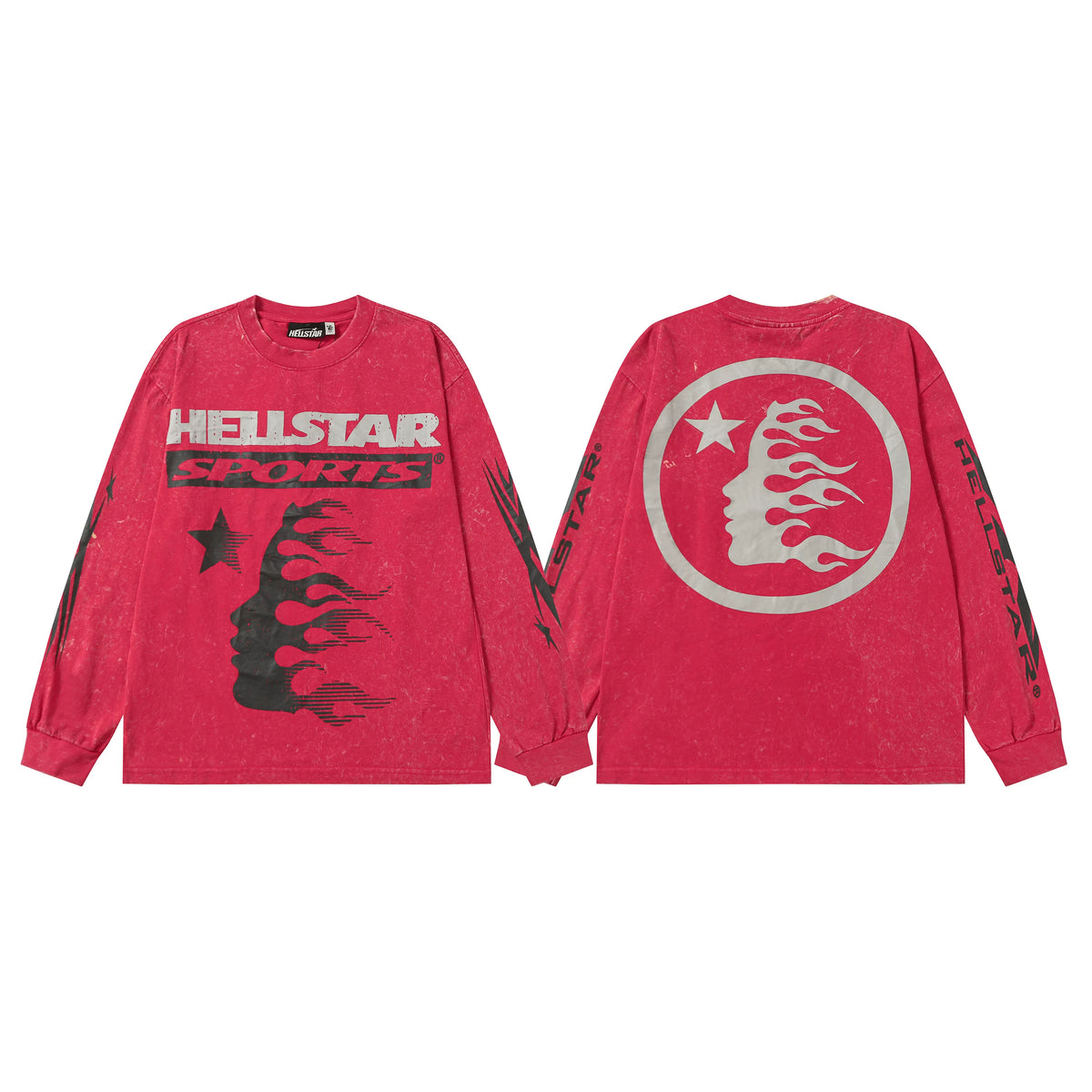 Hellstar Red Sports Flame Portrait Long Sleeve Tee