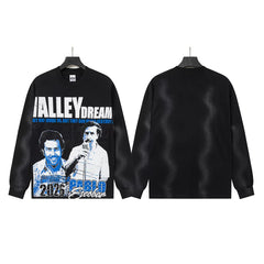 VALLEYDREAM Black 2026 Double Portrait Vintage Long Sleeve T-Shirt