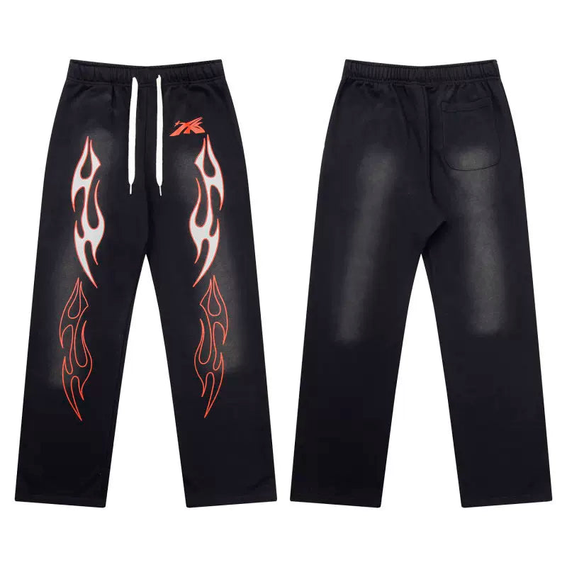 Hellstar Black Red Flame Flared Sweatpants