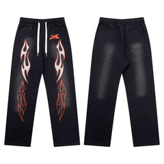 Hellstar Black Red Flame Flared Sweatpants