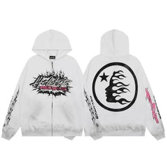 Hellstar White Vintage Printed Zip Hoodie