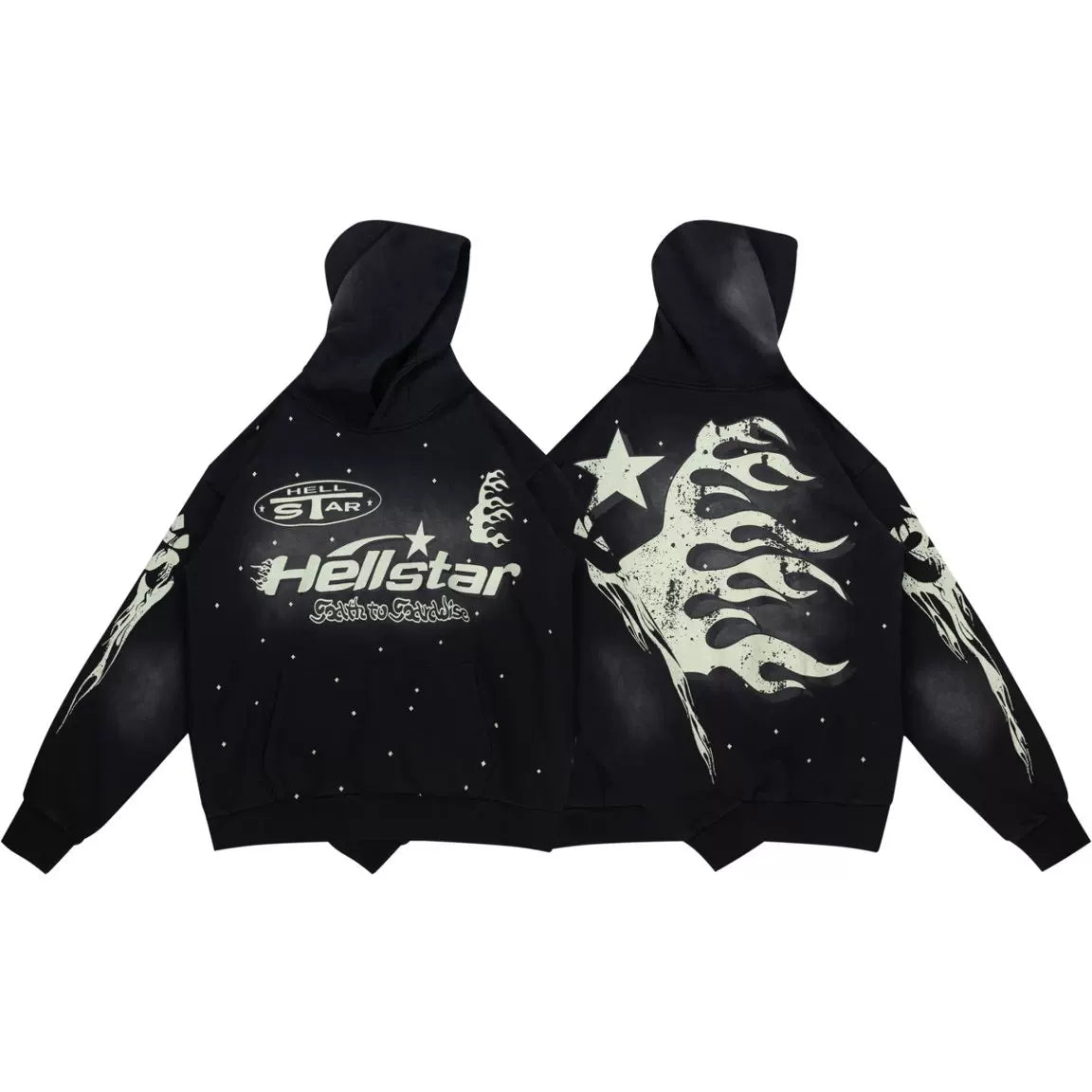 HELLSTAR Black Rhinestone Star Flame Hoodie