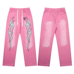 Hellstar Pink Flame Graphic Flared Sweatpants