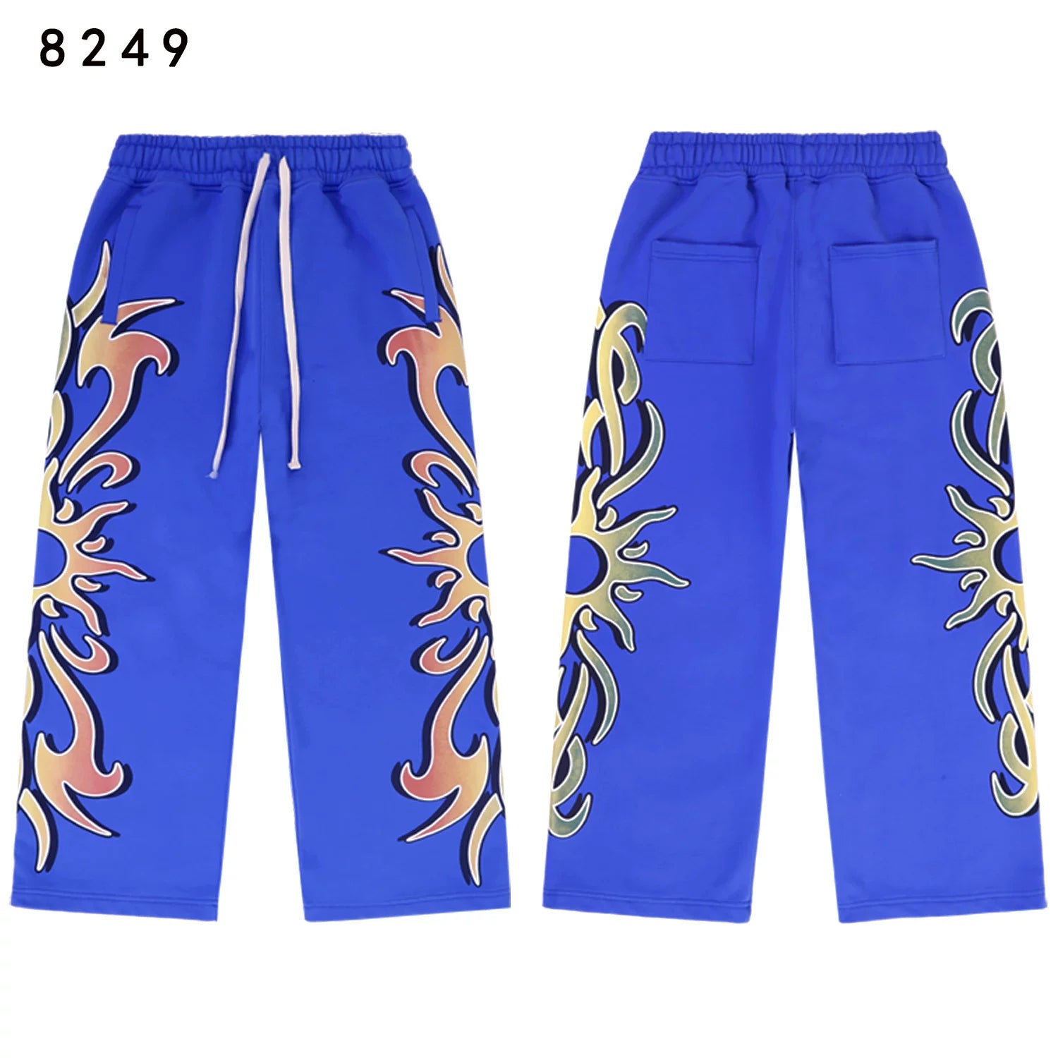 Valleydream Bright Blue Tribal Flame Graphic Baggy Sweatpants