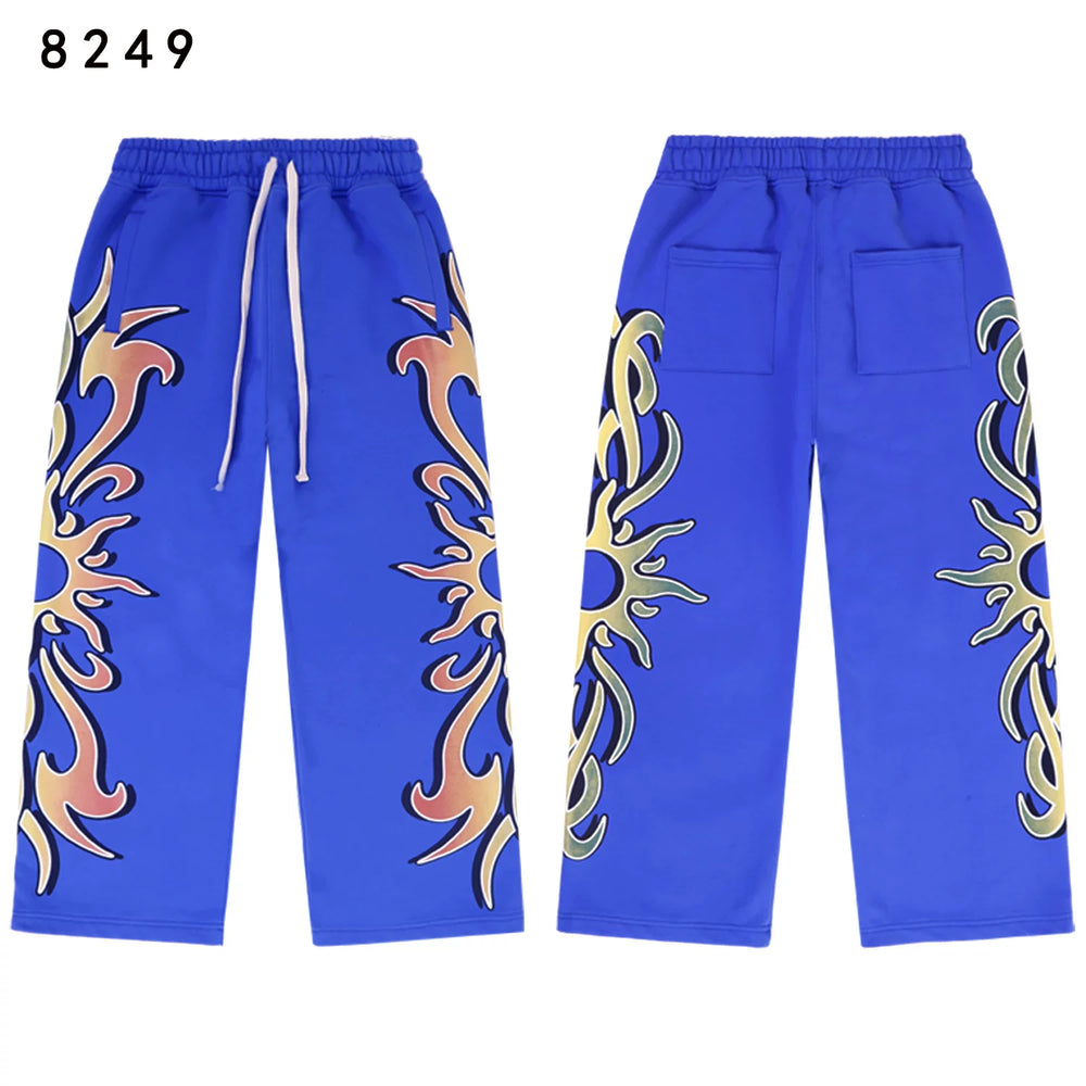 Valleydream Bright Blue Tribal Flame Graphic Baggy Sweatpants