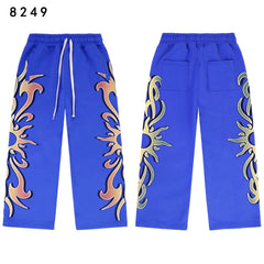 Valleydream Bright Blue Tribal Flame Graphic Baggy Sweatpants