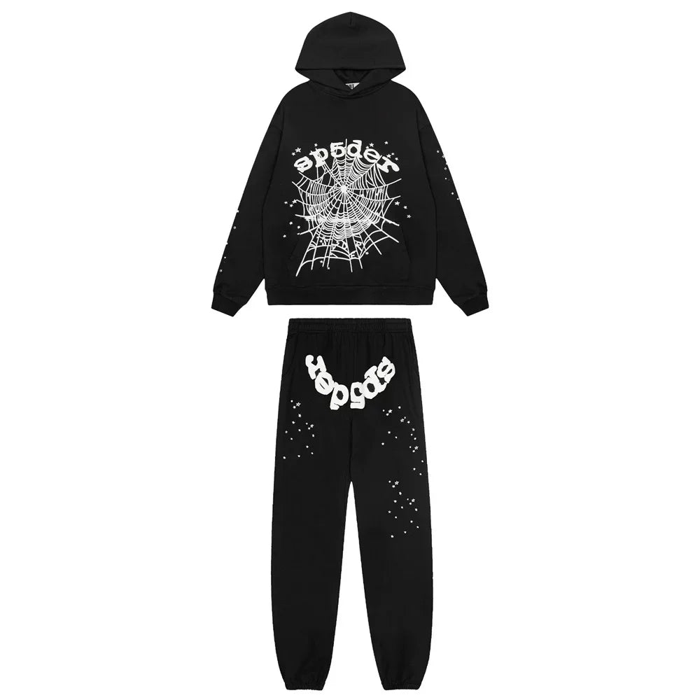 Sp5der Splash Web & Text Tracksuit - Black