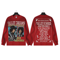 VALLEYDREAM Red Jimi Hendrix Vintage Portrait Long Sleeve T Shirt