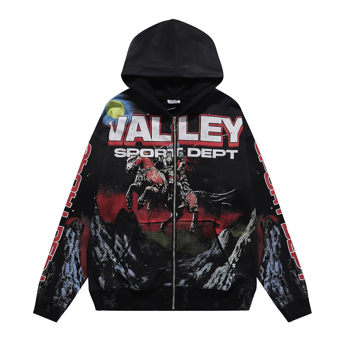 VALEFOREVER Black Valley Sport Dept Cowboy Graphic Zip Hoodie