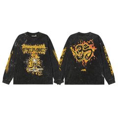 Hellstar Black Peace Flame Graphic Long Sleeve Tee