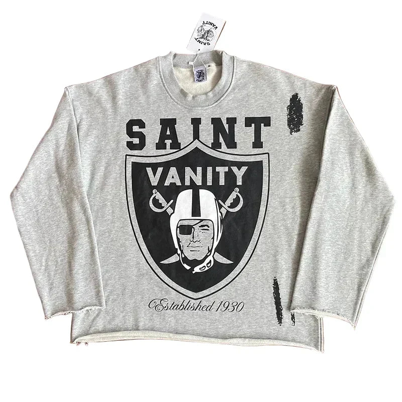 SAINT VANITY Retro Fashion Print Casual Sweatshirt and Shorts Set