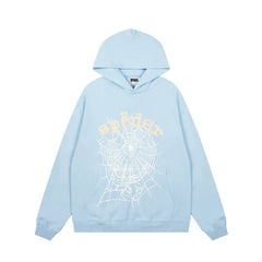 Sp5der Light Blue Pullover Hoodie with Tonal Web Print