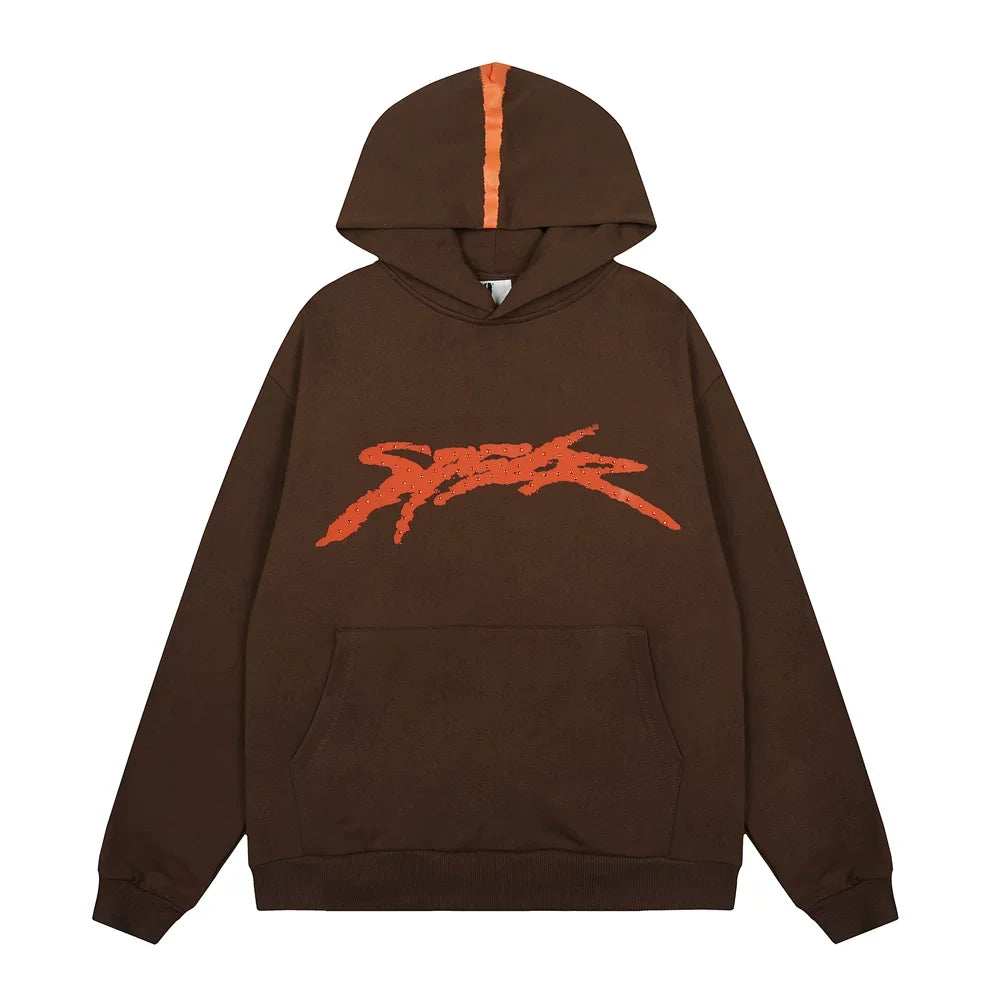Sp5der Graffiti Script Pullover Hoodie - Brown