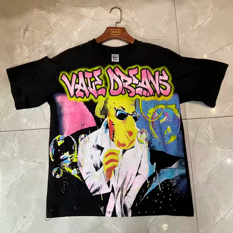 Valleydream Black Colorful Pop Art Figure Vintage T-Shirt