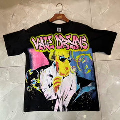 Valleydream Black Colorful Pop Art Figure Vintage T-Shirt