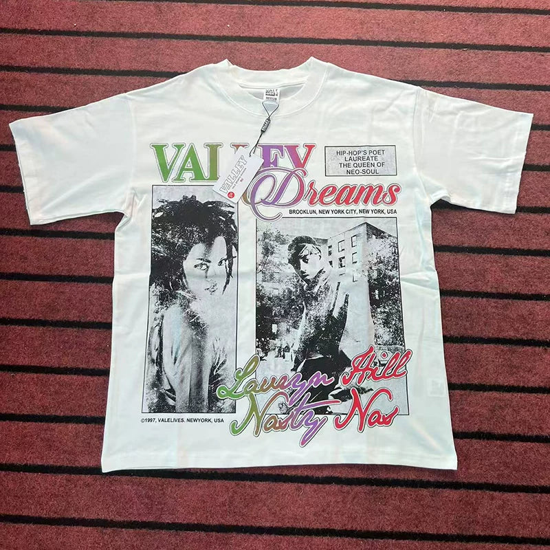 Valleydream White Double Portrait Valley Dreams Vintage Graphic T-Shirt