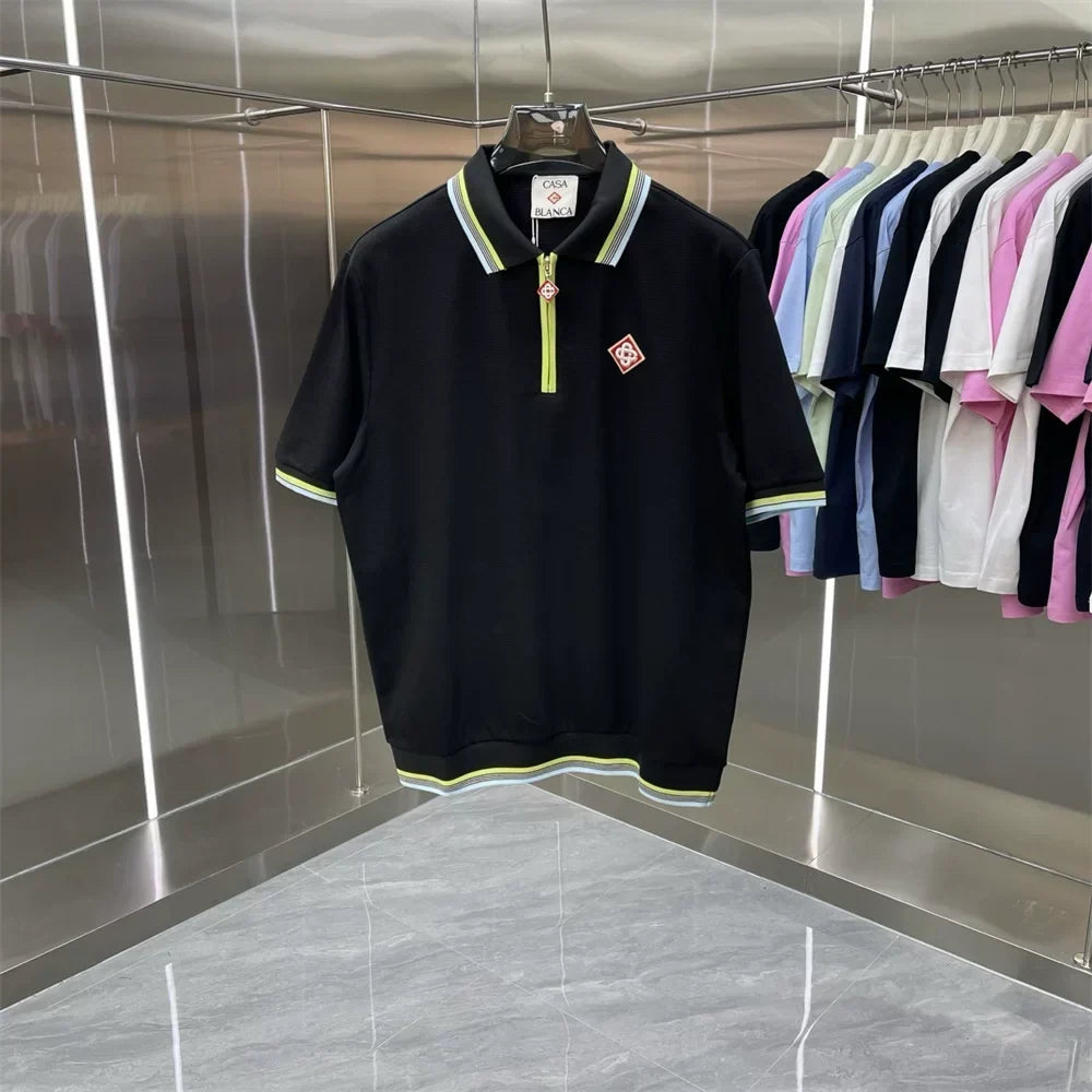 Casablanca Lime Accent Knit Polo Shirt - Black