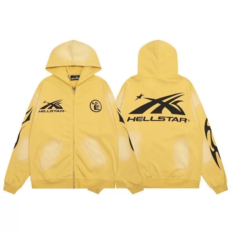 Hellstar Yellow Washed Zip Up Hoodie