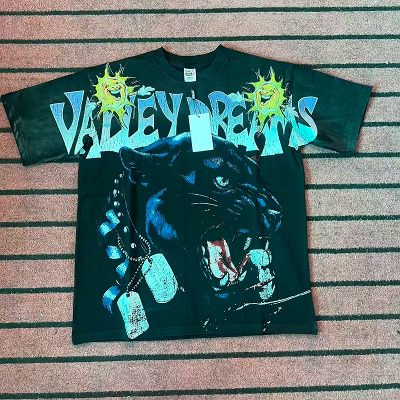 Valleydream Black Panther Head Valley Dreams Sun Graphic Vintage T-Shirt