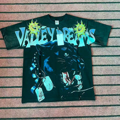 Valleydream Black Panther Head Valley Dreams Sun Graphic Vintage T-Shirt
