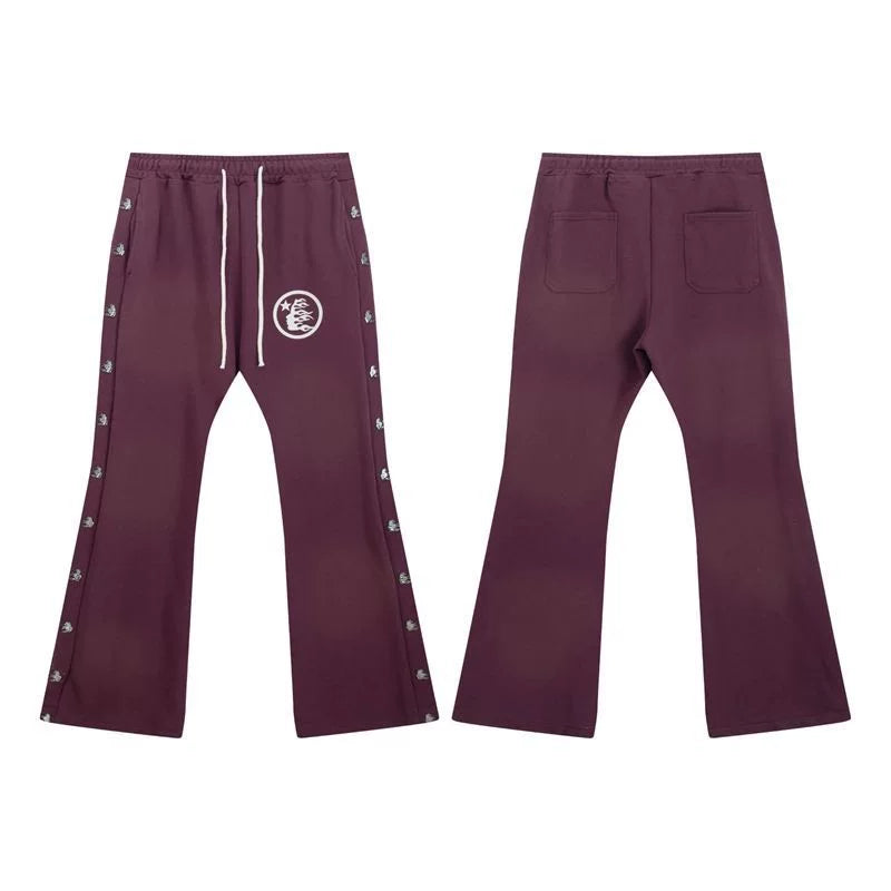 Hellstar Burgundy Side Snap Flare Pants